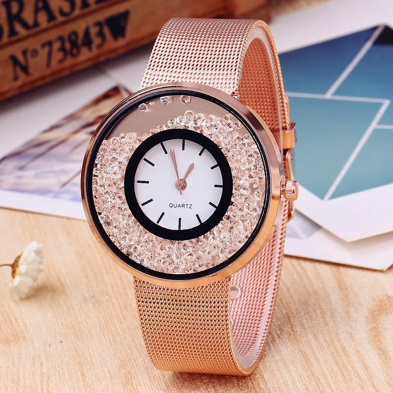 Reloj de pulsera de oro rosa para mujer, cronógrafo de lujo con diamantes de imitación, nuevo