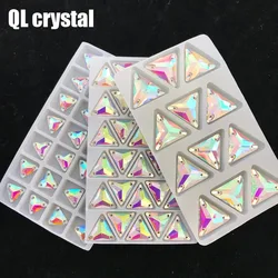 QL Crystal Sew On Rhinestone Clear AB Crystal Glass Crystal Triangles flatback sewing button for DIY Garment bags shoes