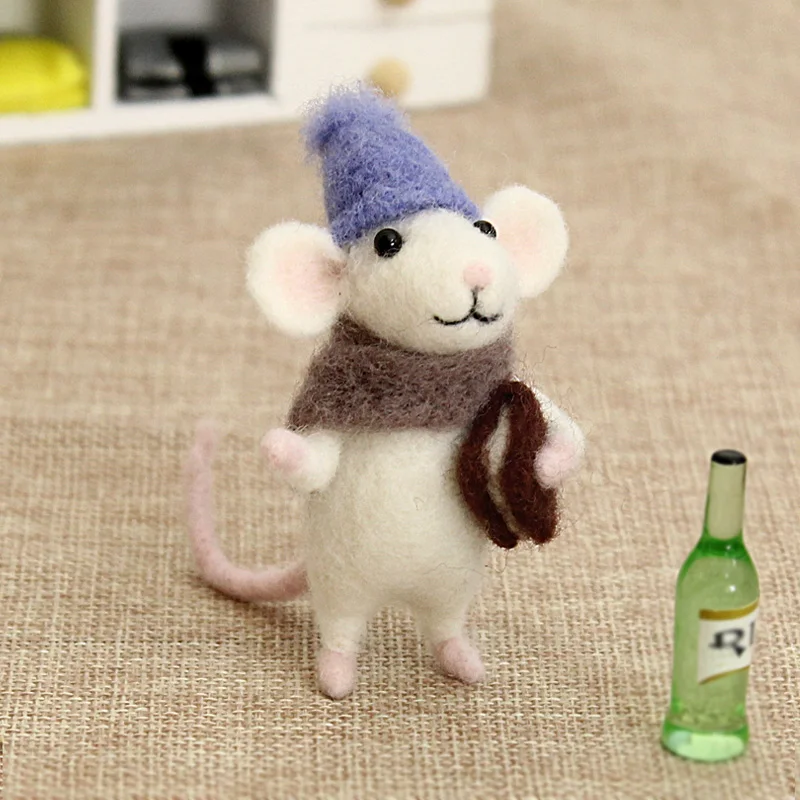 Non-Finished Felt Kit Girls Children Kids DIY Gift Mouse Wool Needle Felt Toy Doll Wool Felting Poked Needle Kit Package