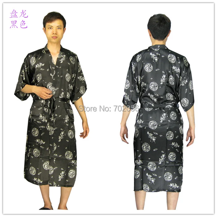 NEW Mens rayon silk Robe Pajama Lingerie Nightdress Kimono Gown pjs sleepwear Chinese traditional  print #3799