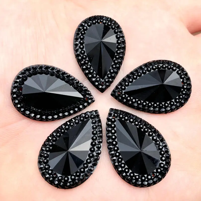 24pcs 20*30mm Strass Black Drop Resin Gems Flat Back For Crystal Crafts Scrapbooking DIY Beaded Creations -S677