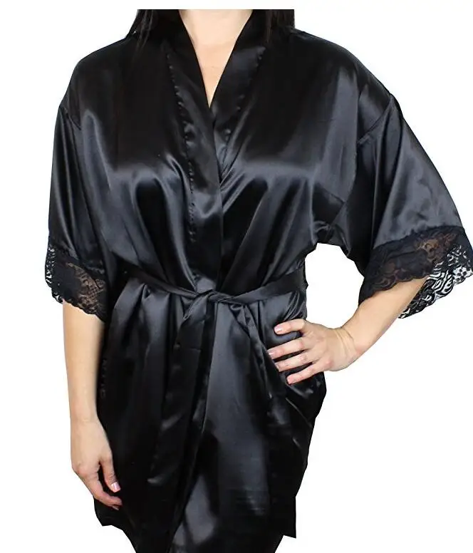 Mid-sleeve sexy women nightwear robes plus size M L XL XXL lace real silk female bathrobes LM93