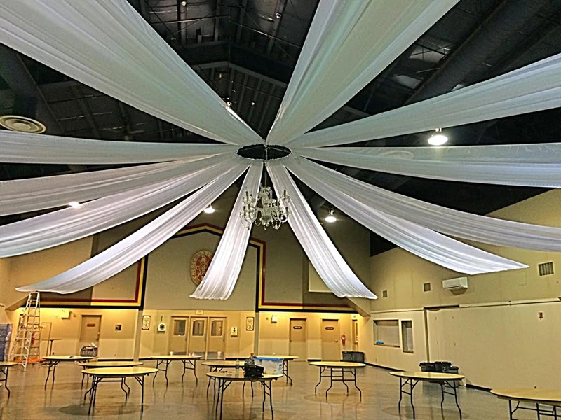 

12 Pieces 0.7x12 meter White Luxury Wedding Roof Drape Fabric Canopy Drapery For Wedding Fabric Event Party Decoration No Ring