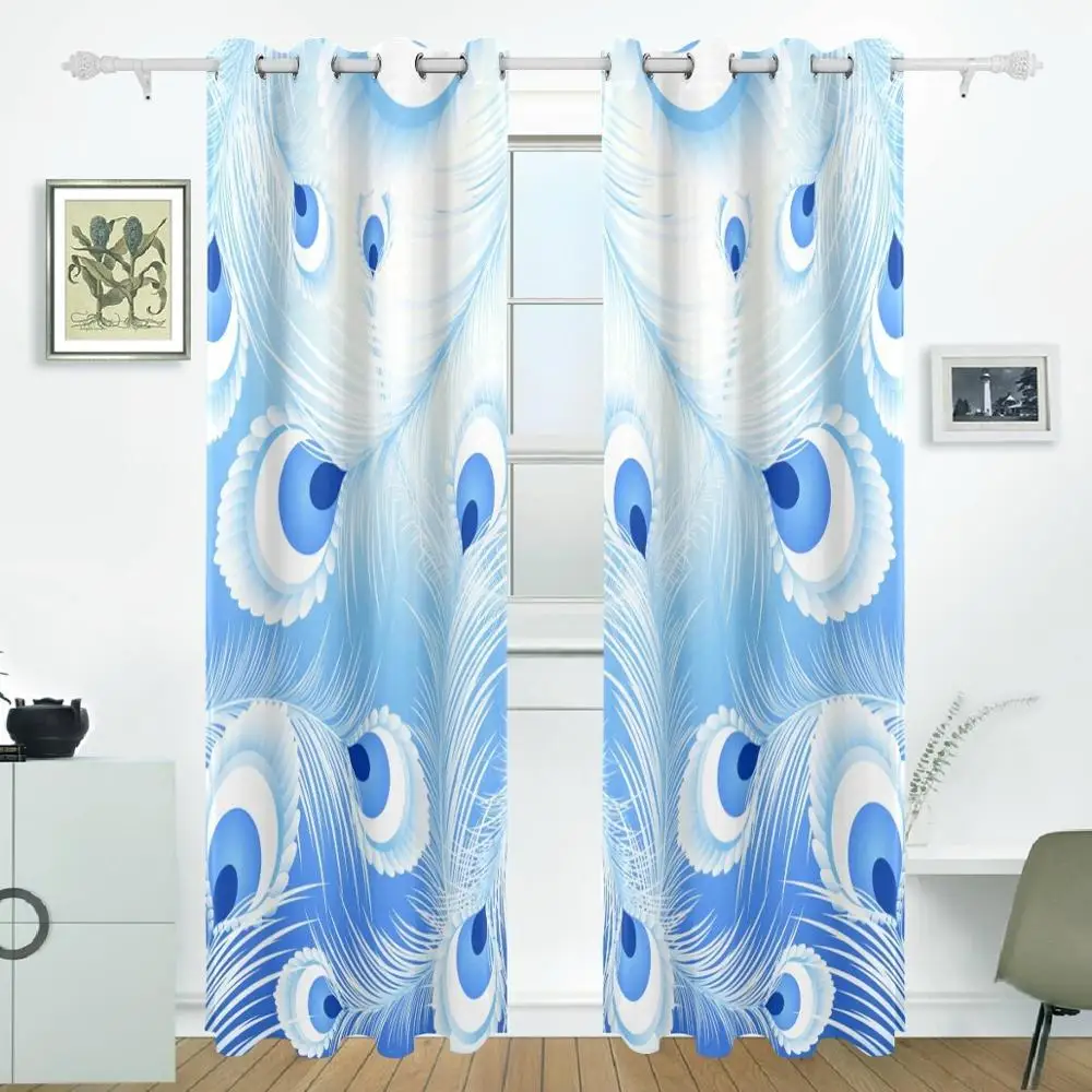 Peacock Feather Curtains Drapes Panels Darkening Blackout Grommet Room Divider for Patio Window Sliding Glass Door 55x84 Inches