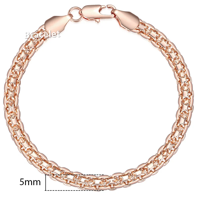 4.5mm Women\'s Bracelet 585 Rose Gold Color Braided Weaving Bismark Link Bracelet For Women Men 18-23cm GB422