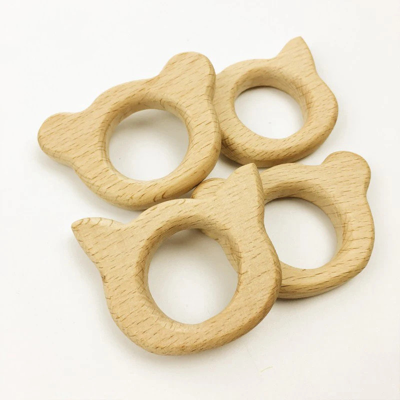 

6PC bear and cat Organic Wooden Rattle Teddy Montessori Toy Wooden Baby Rattle Hand Cut pendant DIY Decorative Teether