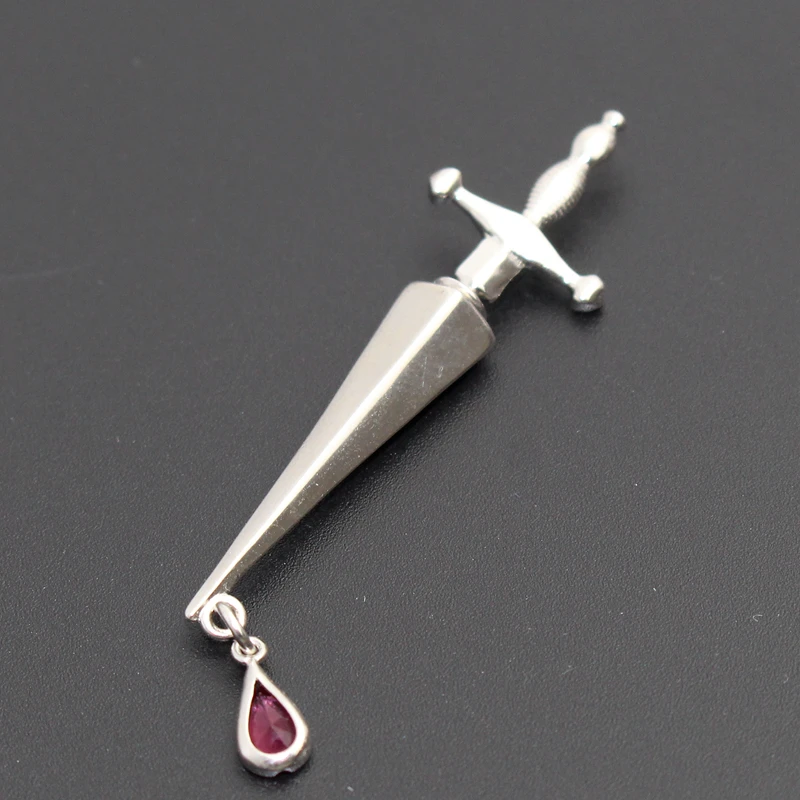 925 Sterling Silver Cesare\'s Veto Sword Blood Red Gothic Stud Earring Jewelry