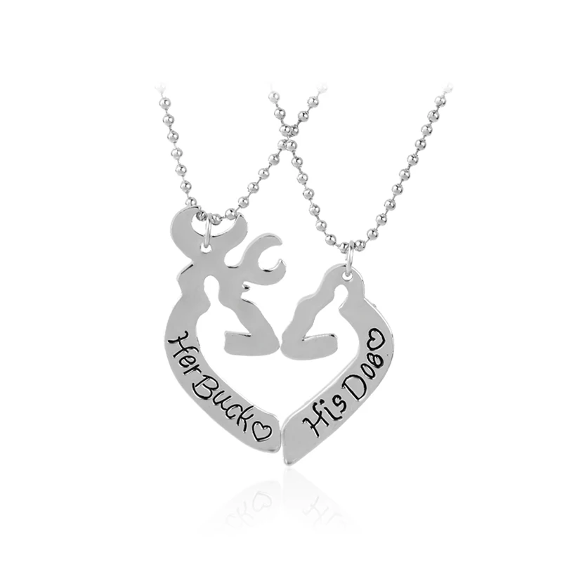 Collier pendentif coeur creux minimaliste pour couples, colliers de la présidence pour les amoureux, la chasse au cerf, son buck, sa biche, prier et chanter, cadeau, 2 pièces