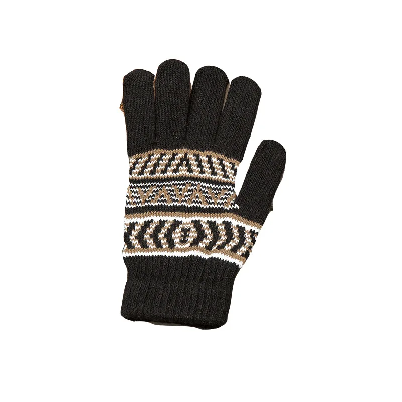 Fashion Autumn Winter Acrylic Knit Warm Thicken Plush Inside Cycling Gloves Men Outdoor Sports Driving Run Stripe Gloves B64