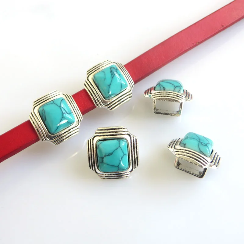 5pcs Turquoise Slider Spacer Beads For 10x6mm Licorice Leather Bracelet Jewelry Findings