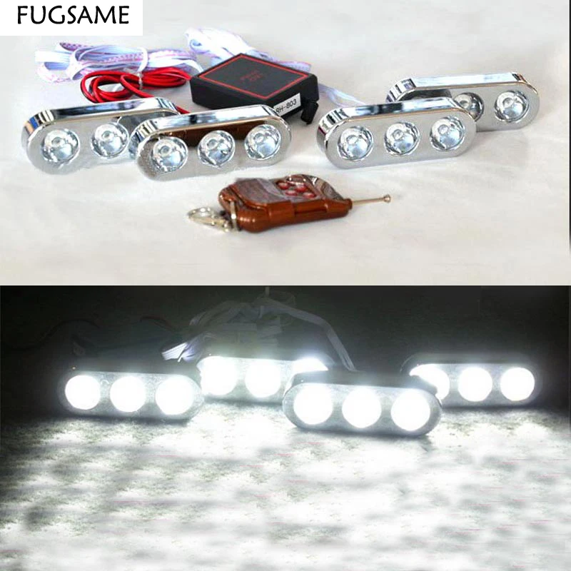 

FUGSAME 4*3 светодиода беспроводной пульт дистанционного управления Строб Rogue Реверсивный автомобиль Hawkeye 12 светодиодов дневные ходовые огни мигающие огни