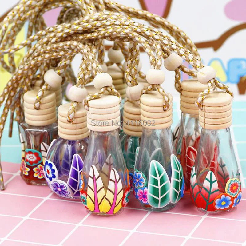 100pcs 8-15ml Polymer Clay Glass Essence Oil Diffuser Perfume Empty Bottle Car Hang Decoration Tourist Souvenirs