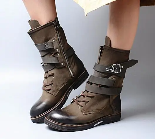 Fashion Soft Leather England Women Chelsea Boots Vintage Style Flat Casual Shoes Woman Gladiator Short Motorcycle Booties Botas