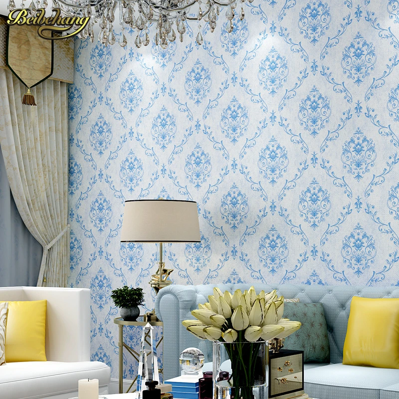 

beibehang European Blue white porcelain Fabric Wallpaper Wall Covering Roll Home Decor Living Room Bedroom 3D wall paper tapety