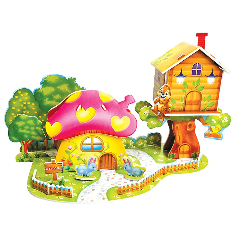 3D Puzzle Safe Foam Arts Crafts Diy Building Kits Craft Mushroom House Rabbit Squirrel Animal Tree Toys Toys for Kids