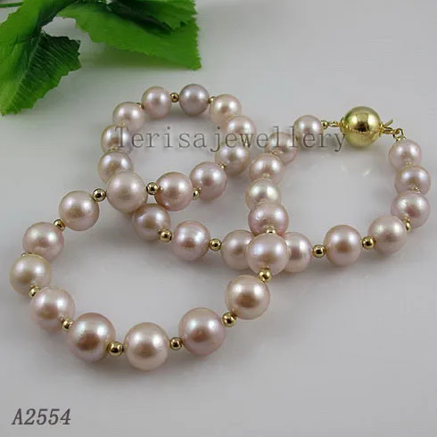 Terisa Pearljewelry Perfect Natural Purple Huge AA 9-10MM Freshwater Pearl Necklace Wedding Party Gift Jewelry Free Shipping