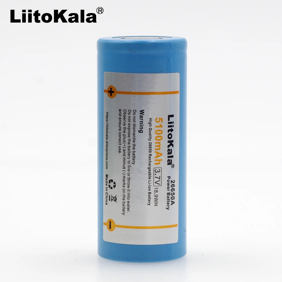 1 قطعة. LiitoKala بطارية ليثيوم 26650 ، 3.7 فولت 5000 mAh 26650 بطارية قابلة للشحن ، 26650-50A مناسبة لمصباح يدوي ، الأزرق.