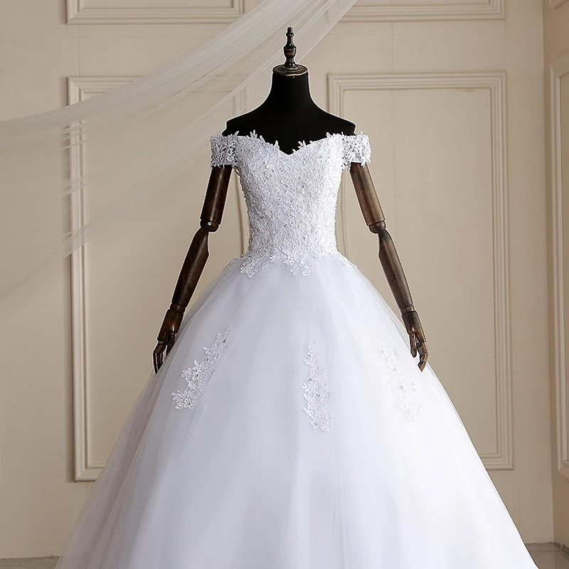 Vestido De novia De encaje con cuentas, elegante, largo, con cola, bola, 2021