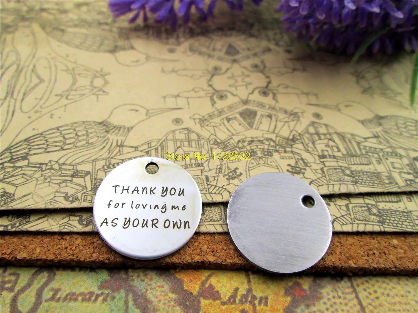 

20pcs--20mm stainless steel circle round "thank you for loving me as your own" version 2 DIY Charms Pendants