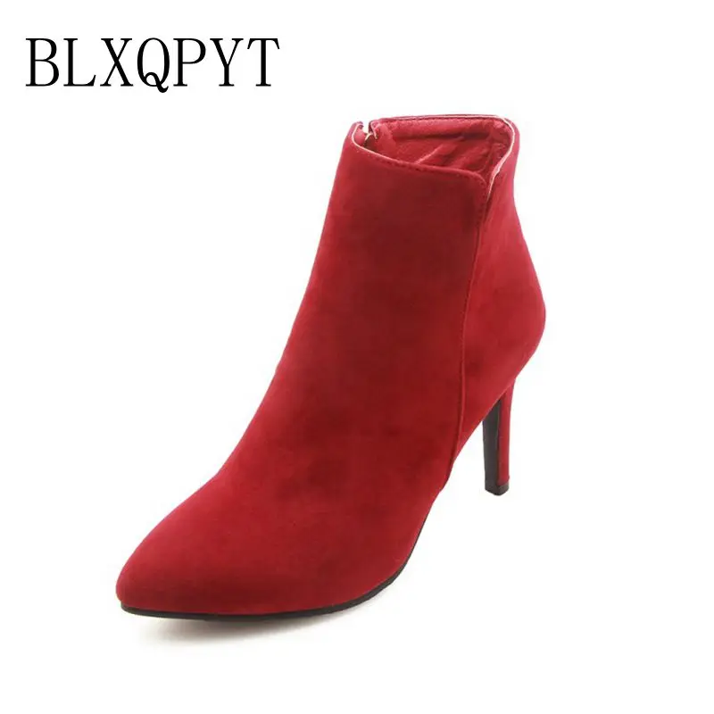 BLXQPYT size 34-47 Autumn winter style ankle women ankle boots pointed toe high heels 11cm short boots Wholesale and retail 2134