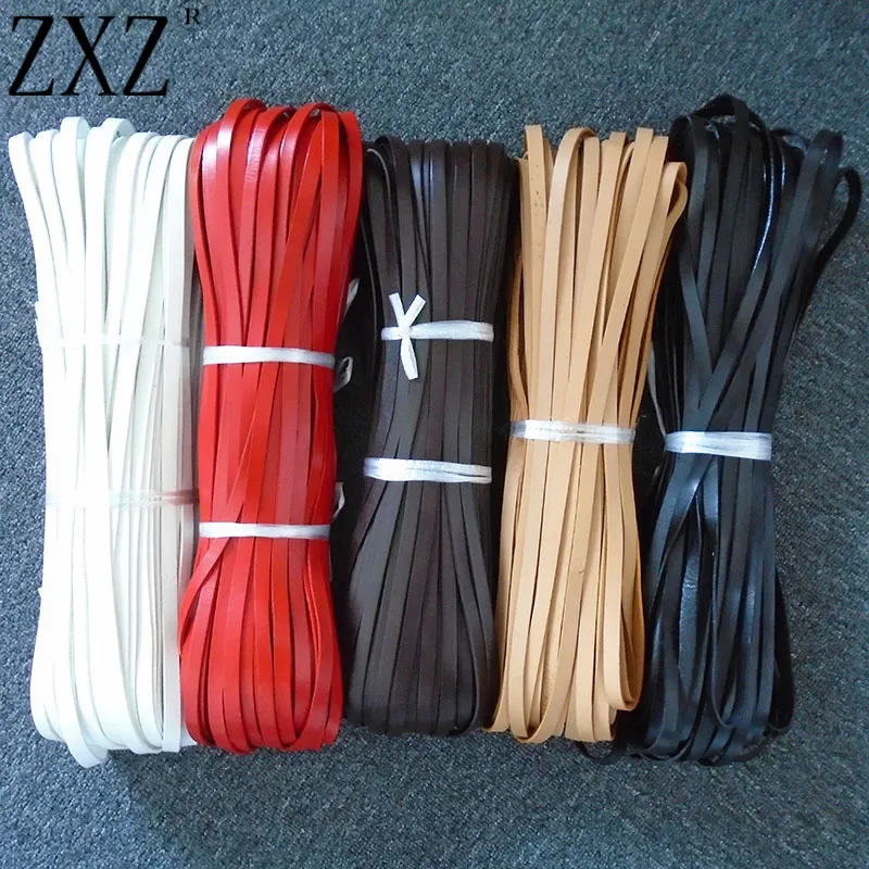 ZXZ 3 Meters Black/White/Red/Brown/Natural 10mm Flat Genuine Real Leather Strap Cord 10x2mm String Lace Thong For Jewelry Making