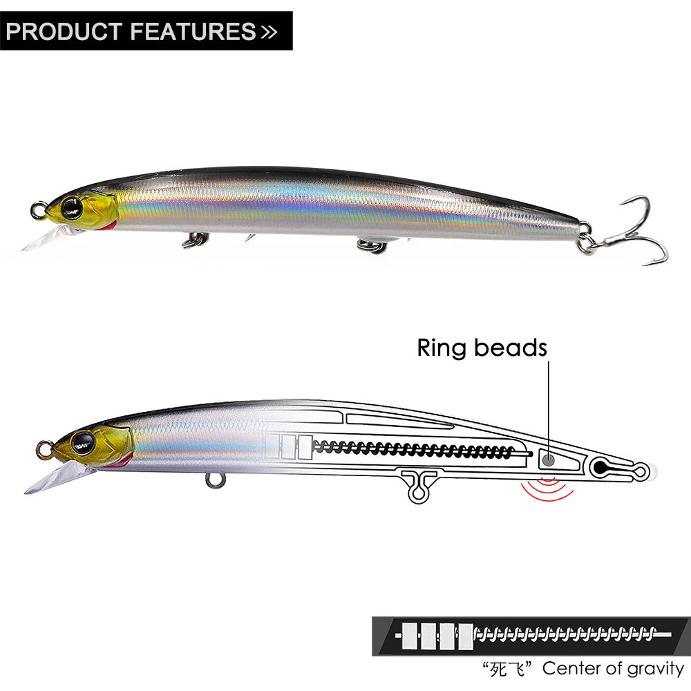 EWE-señuelo de pesca de pececillos, cebo flotante BAOJUN2 115F AR-C, 115/125/140mm, 13/17/21g, Wobblers para lubina de mar