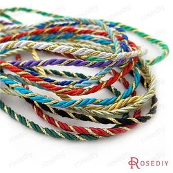 (F15514)5 Meter Diameter 3mm 4mm 5mm Solid Color + Gold Satin Polyester Three Strands of Twisted Cords Rope Diy Accessories