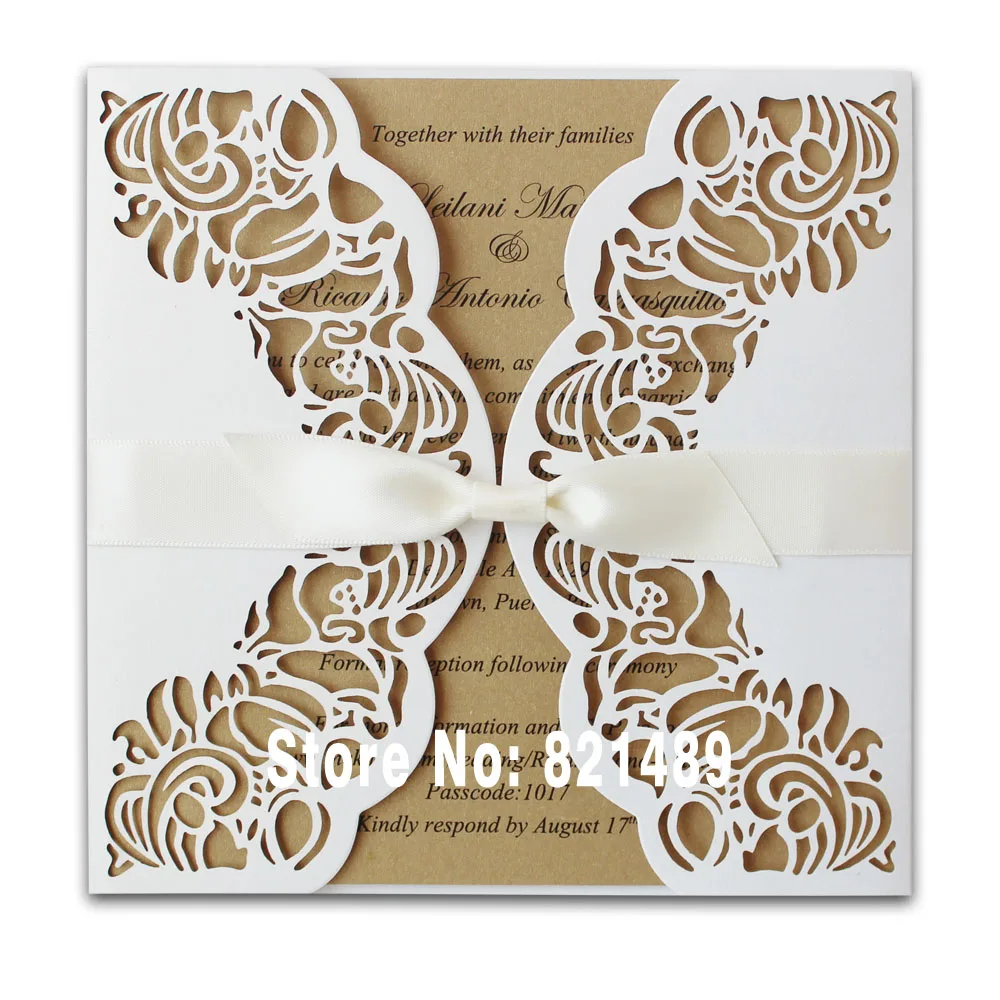 

White Wedding Invitation, Unique Custom Printing Wedding Invitation Cards - set of 50