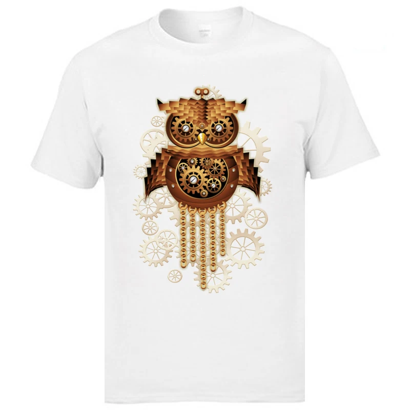 Steampunk Owl Machine Printed On Tshirts Vintage 2024 New Style Great T Shirts Natural Cotton Faddish Tshirts Mens Clothing