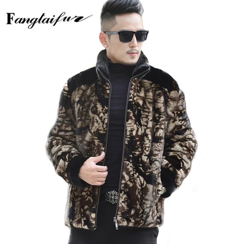 

Ftangaiur Winter Men Jacket Import Velvet Mink Fur Coat Mandarin Collar Mink Coats Causal Camouflage Short Real Mink Fur Coats