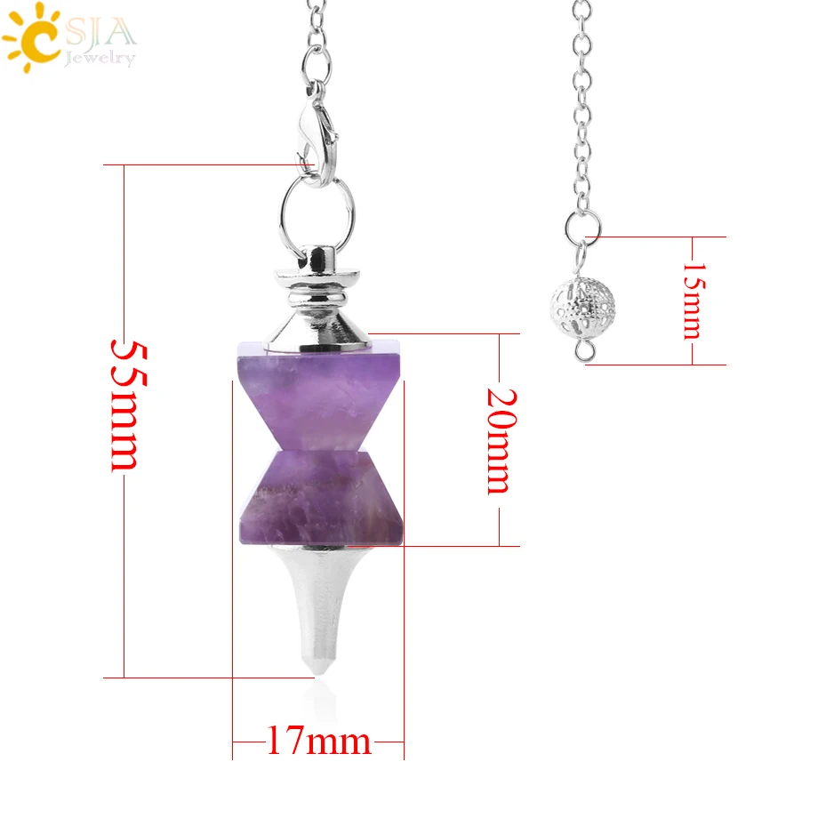 CSJA Natural Stone Crystals Dowsing Pendulum Funnel Shaped Symmetry Splice Healing Pendant Wicca Pendulo for Women Men F763