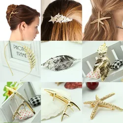 17 Patterns Stars Leaf Antlers Starfish Golden Silver Plated Metallic Hair Clips Women Fashion Barrettes Hair Accessories