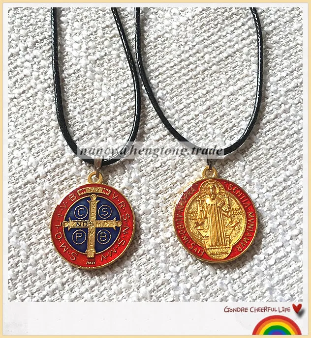 wholesale Saint benedict pendant with wax cord,religious rosary necklace , catholic rosary necklace with epoxy