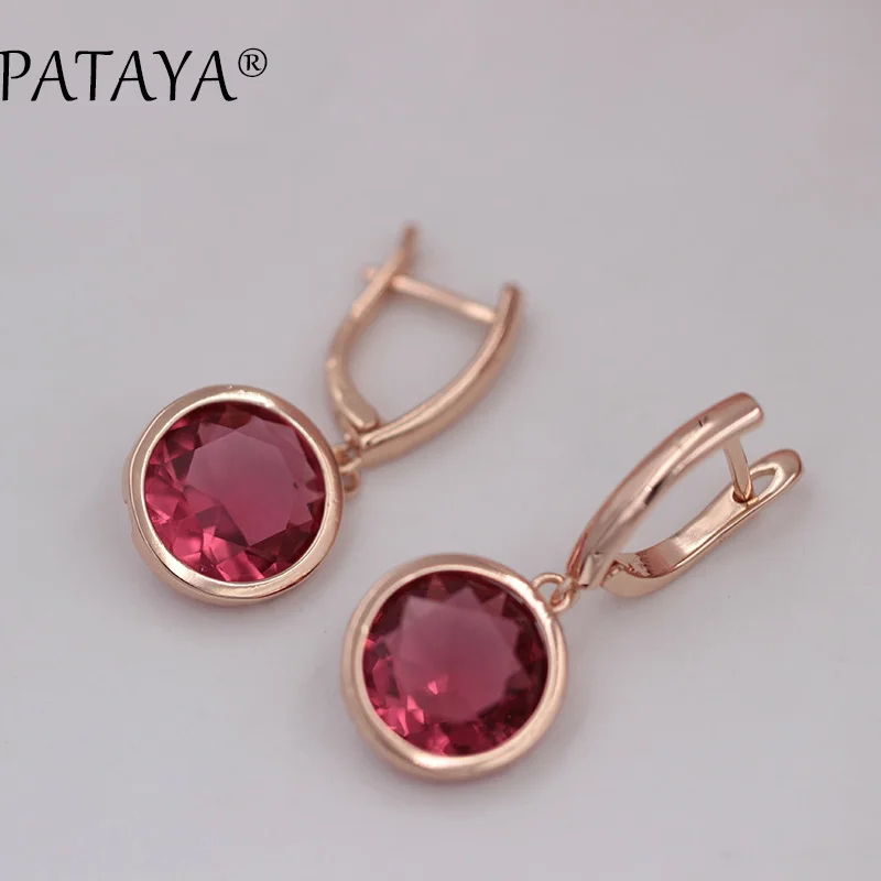 PATAYA New 585 Rose Gold Color Round Natural Cubic Zirconia Dangle Earrings Multi-Colored RU Hot Exclusive Design Earrings