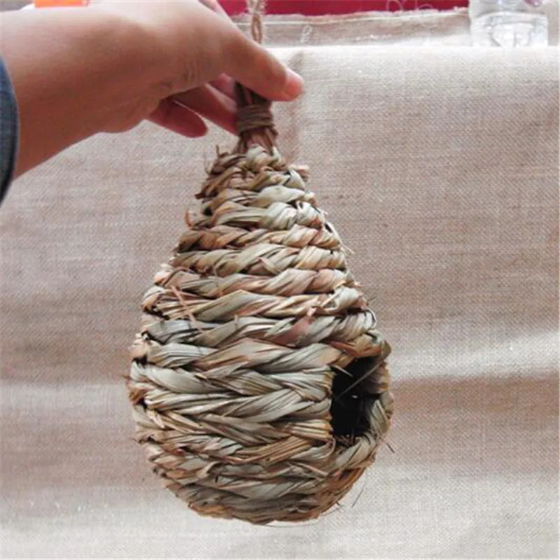 Natural Grass Woven Hanging Bird Nest, Small Animals Pet Nest, Parrot Bird Cage, Birdhouse, Nature Nest, 1Pc