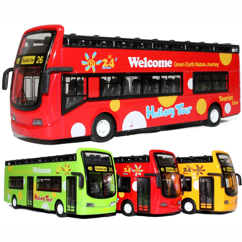 Light Up Musical Pullback Alloy Public Bus Modle Tourism Bus Toy Kids Boys Toy Car Double Decker Bus