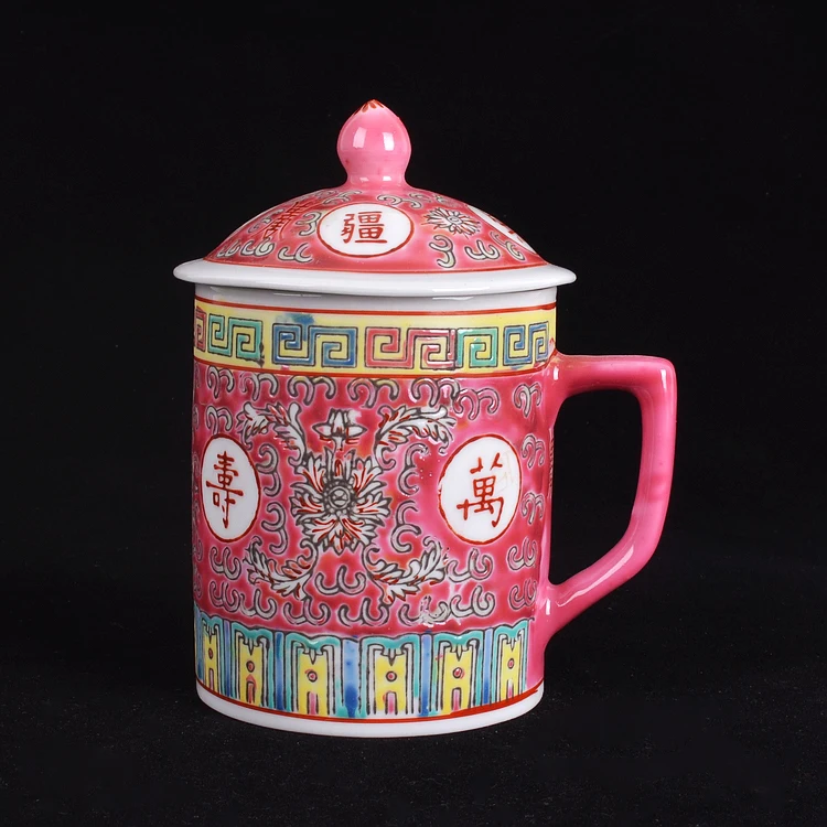 Jingdezhen hand-painted, pastel red, a long life, teacup, porcelain cup, teaset , onsale~