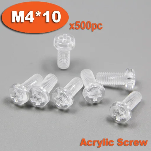 500pcs DIN7985 M4 x 10 Plastic Acrylic Pan Head Phillips Screw Cross Recessed Raised Cheese Head Screws