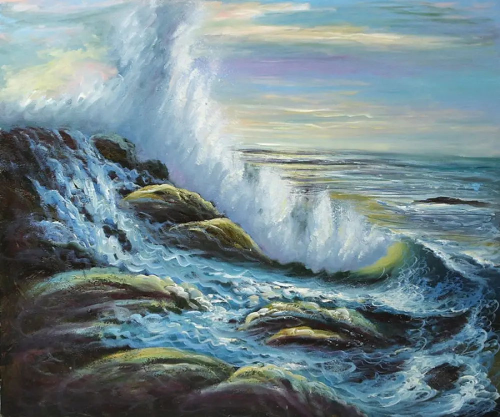 Modern Living Room Wall Decoration Canvas Art Painting Seascape Oil Painting Raging Waters Hand Painted High Quality