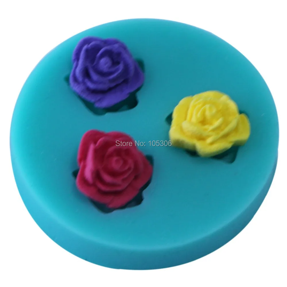 Soap Cupcake Fondant Silicone Cake Mold 3 Small Rose Flower Shaped Moldes De Silicona For Paste Americana Color Green