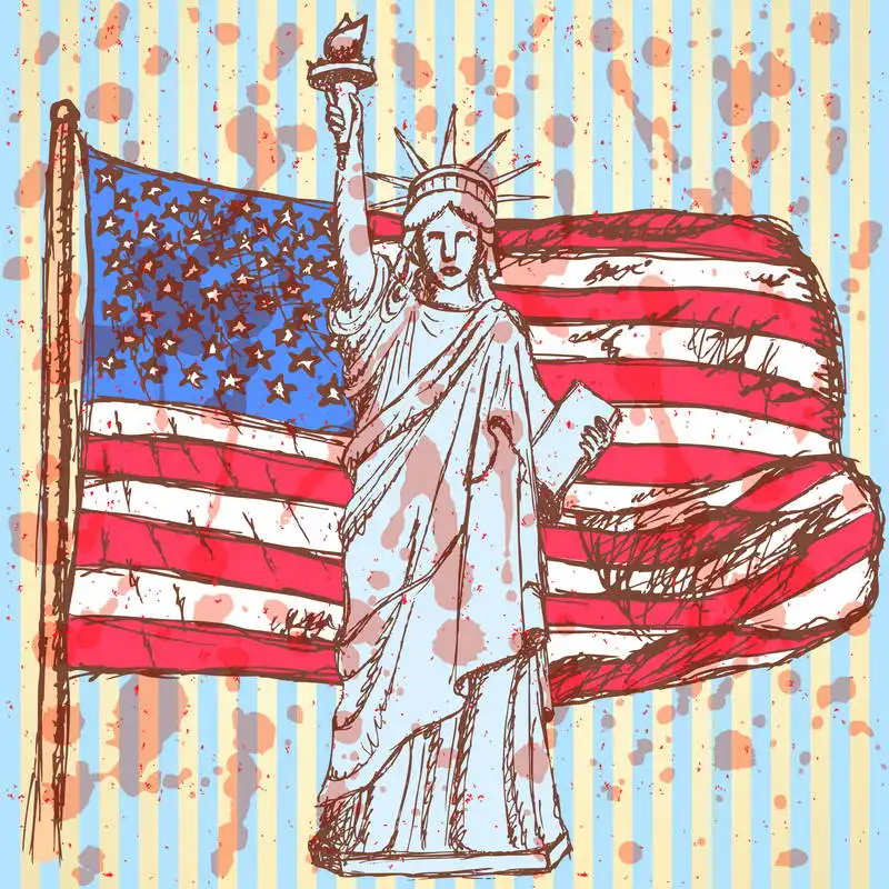 

10x10ft Vintage US Flag Liberty Statue Seamless Washable Wrinkle Free One Piece Photo Background Backdrop Polyester Fabric