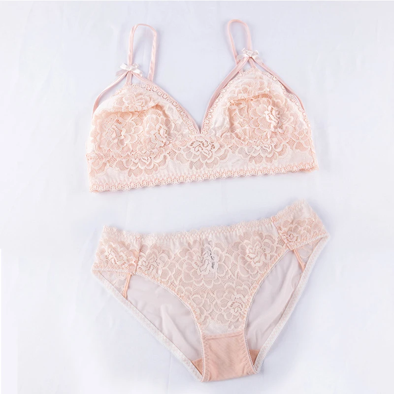 

Sexy mousse Bra and panties set woman Lingerie female embroidery hollow lace no steel ring triangle cup thin section underwear