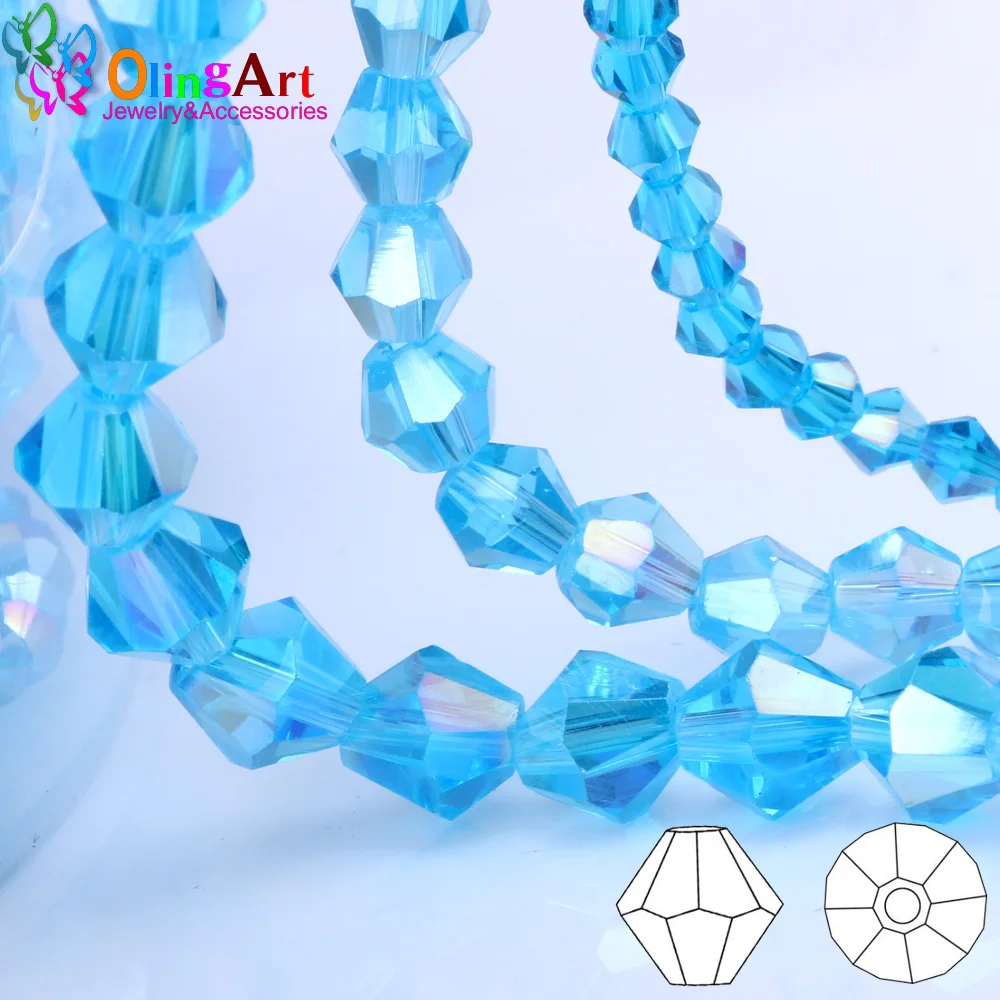 OlingArt 3/4/6/8mm Bicone Upscale Austrian Multicolored crystal sky blue color beads Loose bead bracelet DIY Jewelry Making
