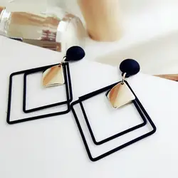 New fashion jewelry geometric square pendant earrings simple and versatile long sweet hollow sequined female earrings jewelry je