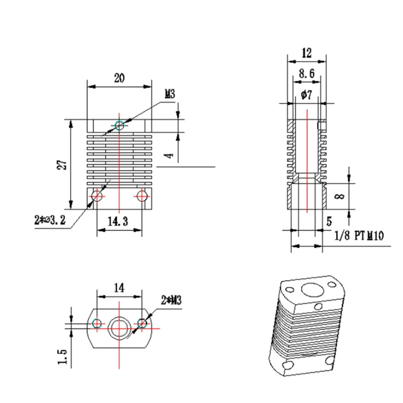 3D Printer Parts CR10 Heat Sink Hot End Radiator Long Distance for 1.75mm 3.0mm Filament