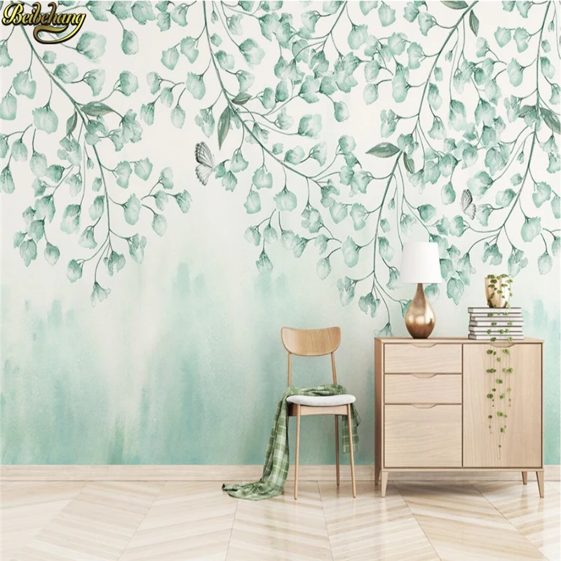 

beibehang Custom photo wallpaper mural fresh green leaf watercolor style Nordic minimalist TV backdrop wall papel de parede