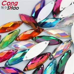 Cong Shao 50 pz 8*25mm AB colorato Flatback occhio di cavallo pietre e cristalli strass acrilico cucito 2 fori abito da sposa ZZ634