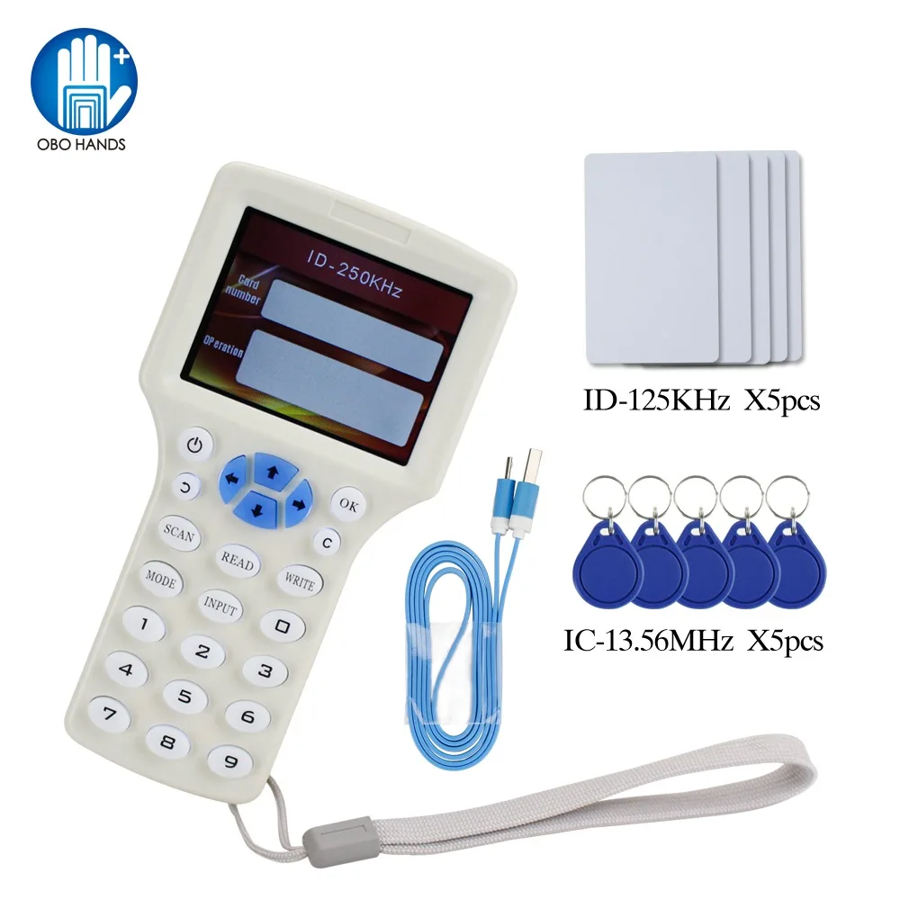 

10 Frequency NFC Copier Reader Writer RFID Door Phone Key Duplicator EM ID Card 125 KHz 13.56MHz for Access Control System