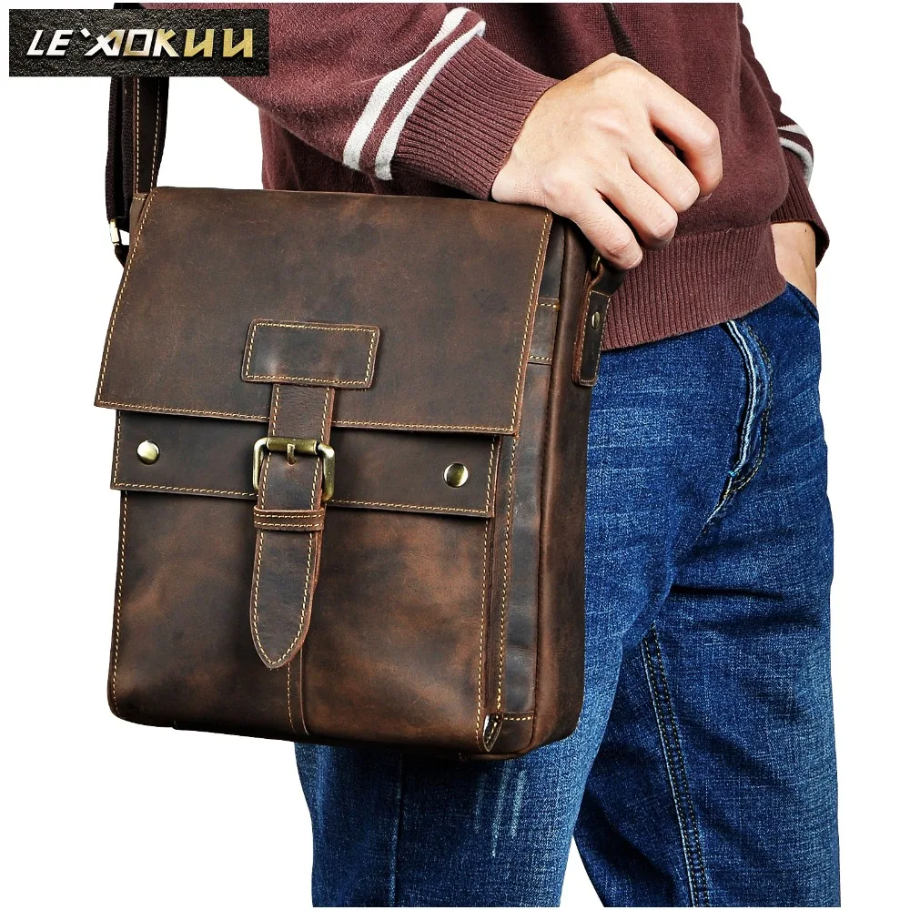 

Crazy Horse Leather Male Design Casual College Shoulder Messenger Crossbody bag Fashion Mochila Satchel School Book bag 8571