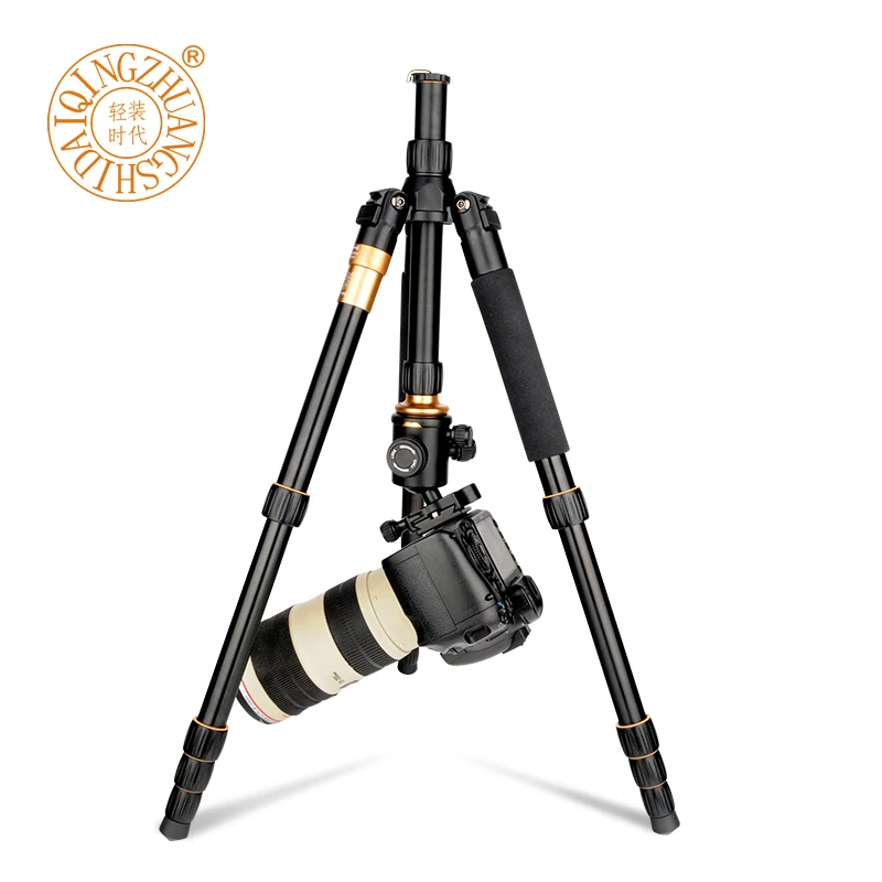 QINGZHUANGSHIDAI Q666 Portable Camera Magnesium Aluminium Monopod Traveling Tripod With Ball Head Pocket